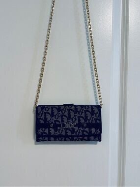 Chridtian Dior Navy Blue Long Wallet Authentic